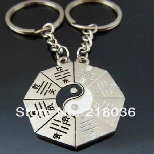 Vintage Silver Yin Yang Keychain Eight Diagrams Couple Key Ring For Keys Car DIY Bag Key Chain Friendship Gift Accessories NEW