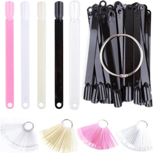 24/50Pcs Fan-shaped False Nail Tips Fake Color Card Buckle Ring Nail Art Practice Display Sample Sticks Manicure Accessories
