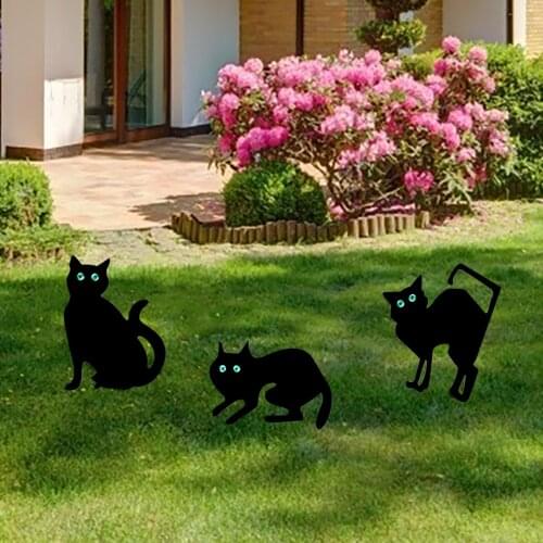 Acrylic Cat Garden Decorative Stakes Cartoon Animal Pets Insert Card For Yard Black Realistic Lawn Decoration Art Statue Decor