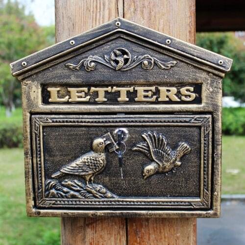 Antique Bird Carved Mail Box Iron Craft Home Decor Postoral Home Door Decor Postcard Storage