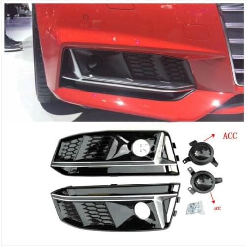 Auto Left Right Front Chrome Bumper Fog Light Grill Cover Racing Grills with ACC Set For Audi A4 SLine S-Line B9 2017 2018 2019