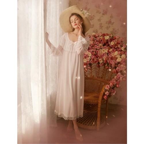 Free Shipping 2018 New Princess Pink and White Long Nightshirt Modal Nightgown Womens Soft Yarn Sleepwear Ladies pijamas