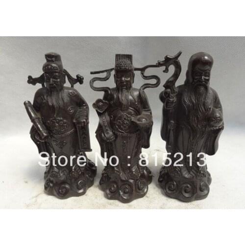 Bi00315 Chinese Bronze Buddhism 3 Wealth RuYi Longevity Shou Star Mammon Cai God Statue