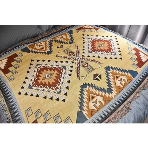 Bohemian Knitted Throw Blanket Picnic Camping Slipcover Blanket Car Travel Plane Blanket Geometric Totem Tapestry Sofa Blanket