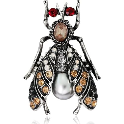 Fashion Crystal Pearl Insect Shape Brooches Resin Brooch Pins for Girls Women Party Jewelry Gifts