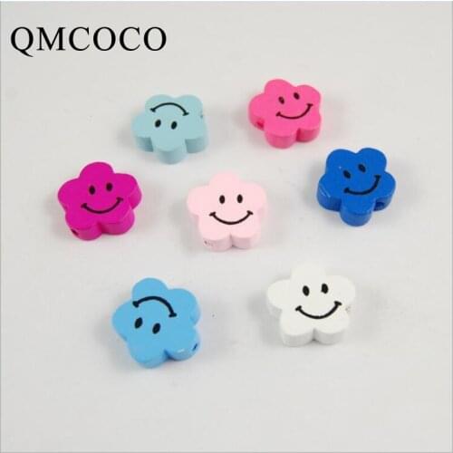 50Pcs Plum Shape Colorful Smiley Wood beads Wood Chips Childrens Handmade Beads Environmentally Jewelry Baby Toy Accessories