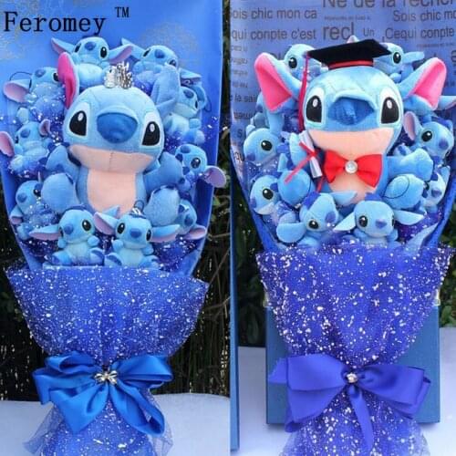 Disney Lilo Stitch Doraemon Cartoon Flower Bouquet Plush Doll Kawaii Stitch Graduation Bouquet Plush Toy Valentine Birtdhay Gift