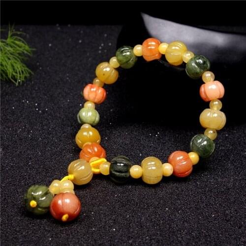 Women Golden Silk Jade Pumpkin Beads Bracelet Bangle Charm Gem Buddha Bead Bracelet for Female Fine Jade Lucky Healing Jewerly