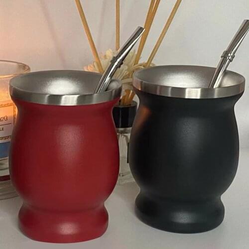 Home Kitchenware Double Wall Gourd Tea Cup 8oz Stainless Steel Yerba Mate Tea Cup Insulation Gourd Tea Cup Mate Straw Set