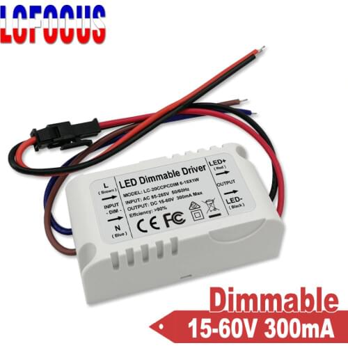 Dimming LED Driver 6-18x1W Dimmable 300mA 18-60V Lighting Transformers For 6W 7W 10W 12W 15W 18W Spotlight Light Bulb Lamps