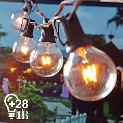 G40 Retro String Lights 25 Lights Outdoor Waterproof Hanging Light Balcony Layout Garden Decoration E12 Round Bulb Light String