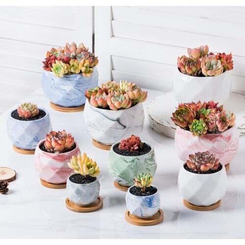 Ceramic Marbling Succulents Flowerpot Balcony Decorations Nordic Home Garden Plant Pots Office Tabletop Micro Landscape Decor
