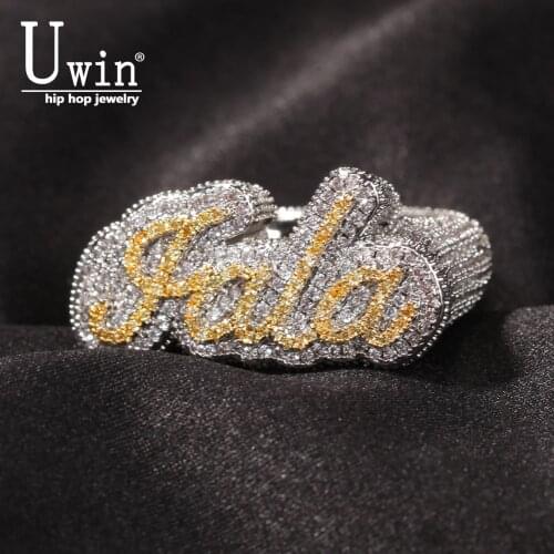 Uwin Custom Name Rings Script Font Luxury Full Iced Out AAA+ Cubic Zirconia Hiphop Band Personalized Rapper Style Jewelry