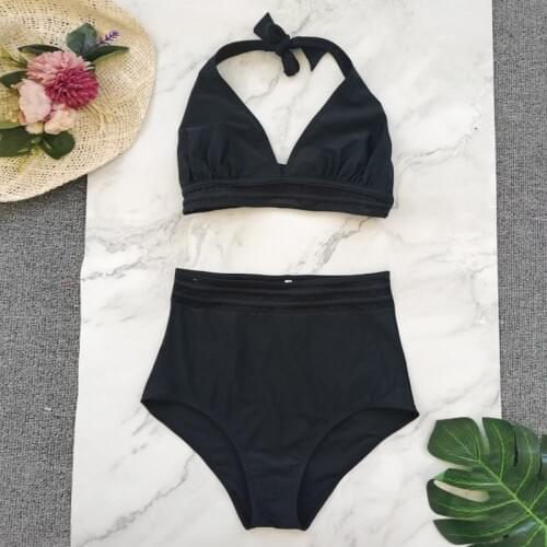 High Waist Swimsuit 2019 Sexy Bikinis Women Swimwear Vintage V Neck Bikini Set Bathing Suits Swim Wear Biquini