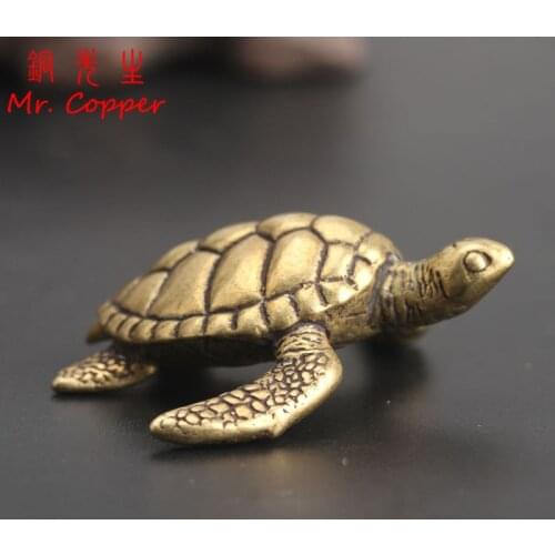 Brass Turtle Small Home Deco Ornaments Pure Solid Copper Antique Animal Miniatures Figurines Crafts Office Desktop Decorations