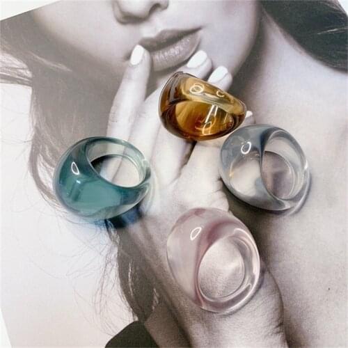 LJLGLY Retro Big Acrylic Rings For Women Luxury Hip Hop Geometric Couple Transparent Colorful High Quality Resin Jewellery Bague