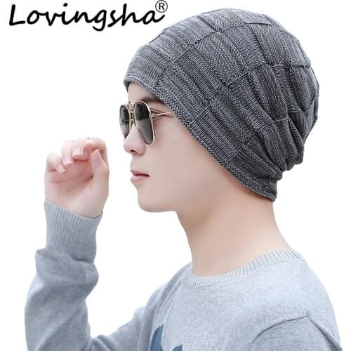 LOVINGSHA Warm Hats For Women Men Girl Knitted Knit Skullies Baggy Bonnet Striped Design Beanie Faux Fur Winter Caps HT096