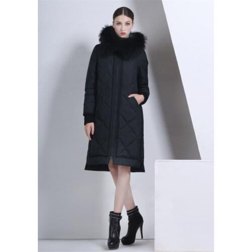 Fashion Womens White Goose Down Jacket Raccoon Fur Collar Parkas Warm Winter Coat Women Hooded Jackets Inverno WXF317