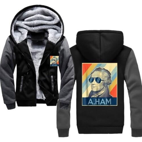 Alexander Hamilton Wearing Aviator Sunglasses Winter Mens Thicken Fleece Hoodies Warm Sweatshirts Solid Sportswear Zipper