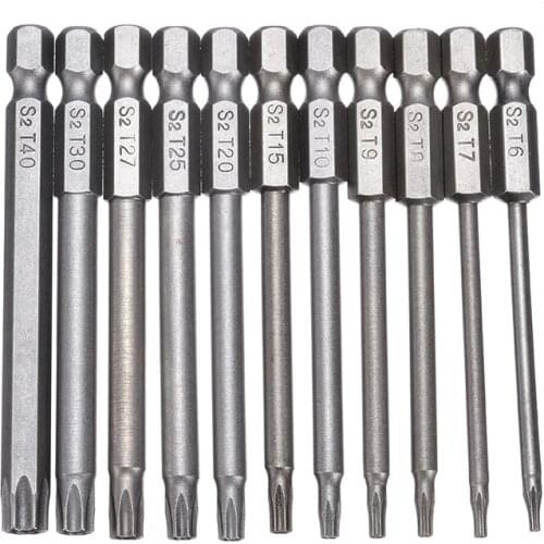 11pcs T6-T40 75mm Magnetic Screwdriver Bits S2 Steel Hex Torx Head Screwdriver Bits Drill Set For Home Appliances Repair Tools