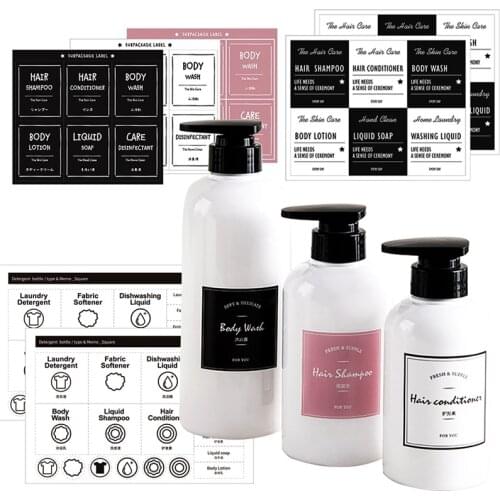 Nordic Soap Bottle Label Sticker Set Bathroom Shampoo Lotion Dispenser Labels Waterproof Self-adhesive Identification Sticker