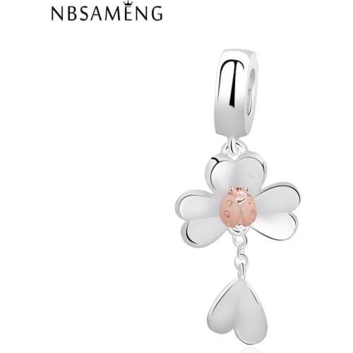 Original 100% 925 Sterling Silver Beads Charms Clover And Ladybird Pendant Charm Fit Bracelet Beads For Jewelry Making