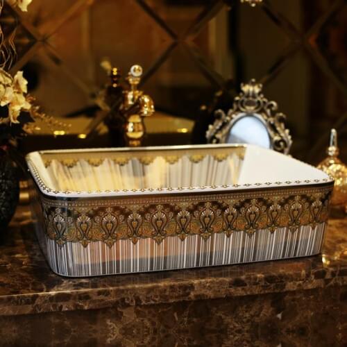 Hot Rectangular shape Europe style chinese washbasin sink Jingdezhen Art Counter Top ceramic bathroom sink large wash basin