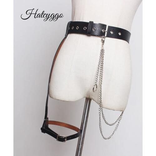 Sexy Women Garter Belts Leather Harness Female Chain Belt Punk Gothic Black Suspender Belts Women Body Bondage High Garter Belt