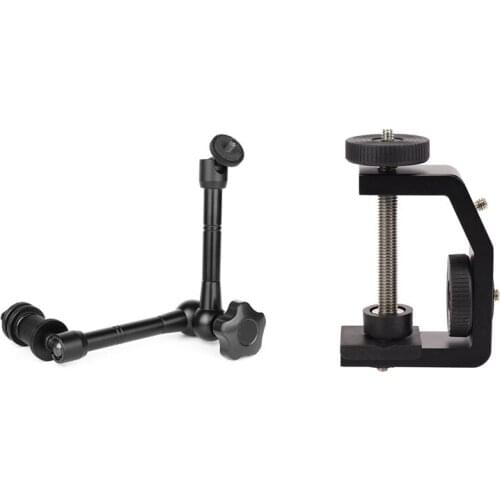 Magic Arm 11 Inch Articulating Arm Magic Friction & Aluminum Clip UNC1/4 Inch Screw Universal C Stand Clamp