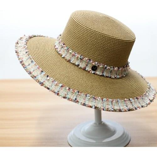 2020 Fashion Summer Letter M Decorate Paper Straw Jazz Hat Outdoor Women Wide Brim Sun Hats Breathable Beach Travel Cap