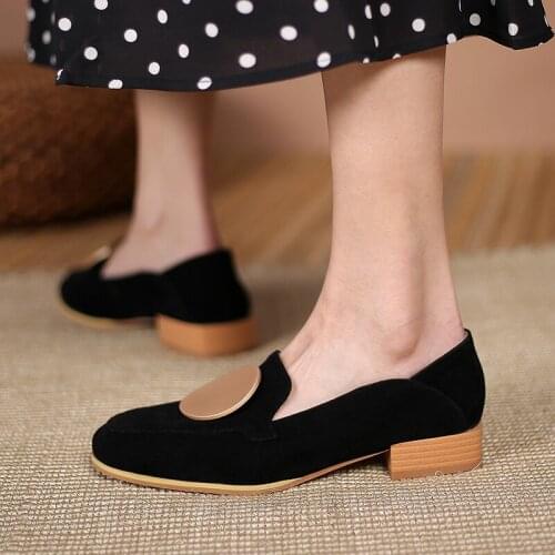 New Pu Leather Shoes Spring Summer Ladies Shoes Square Low Heels Round Toe Fashion Casual Platform Shoes Pumps