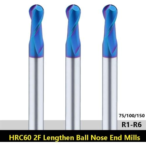 BEYOND HRC60 Lengthen Ball Nose End Mills R1.5x75 2 Flute Coating Blue Nano Tungsten Steel Milling Cutter 75 100 150 long