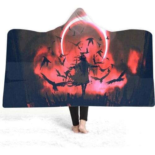 Custom DIY Halloween Horror Hooded Blanket Wearable Halloween Decor Throw Fleece Blanket Queen Size