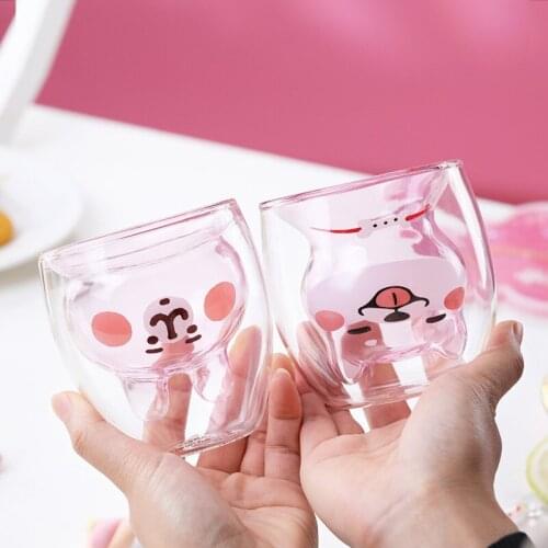 High Borosilicate Glass Cute Cartoon Bunny Cup Bear Cup Puppy Cup Thickened Double Glass Juice Milk Cup