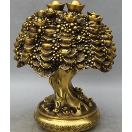 Collectible bronze S1864 12" Chinese Brass Office & House Fengshui Yuanbao Money Wealth treasure tree