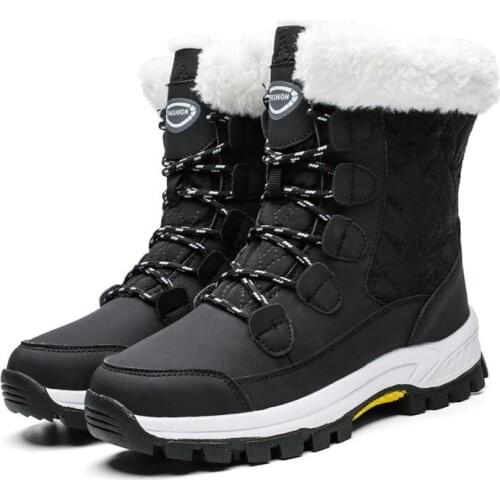 2021 New Winter Boots For Women Fashion Mid-Calf Snow Boot Waterproof Fur Lined Frosty Warm Anti-Slip Womens Lace-up Black Boot