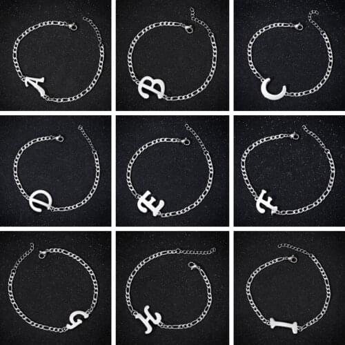 Stainless Steel Alphabet 26 Letter Dainty Bracelet Bangle A-Z Initial Name Letter Charm Bracelet for Women Female Wholesale