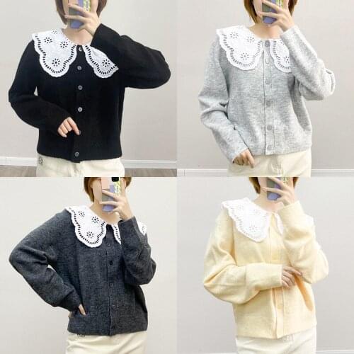 Women Sweater 2021 Fall New Womens Embroidery Lapel Stitching Knitted Long-sleeved Cardigan Sweater