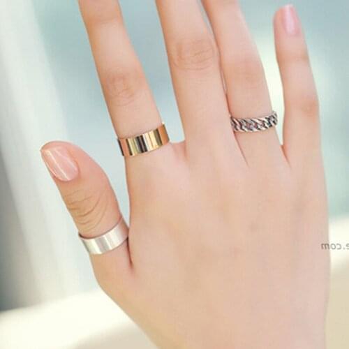3-piece Set Ring Korean Fashion Rings Gold Silver Color For Women Couple Alloy Chain Ring Anel Jewelry Jewellery A910