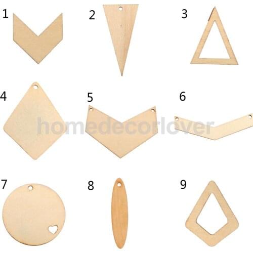 10pcs Geometric Wood Shapes for Crafts Wood Charms DIY Woodcrafts Decorations
