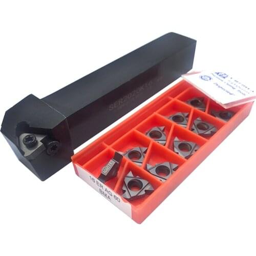10pcs 16ER AG60 Carbide Inserts Thread Blade + 1pc SER2020K16 CNC Lathe Turning Tool Holder Thread Turning Tools With T15 Wrench