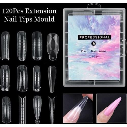 120Pcs False Nail Tips Nail Form Mould Nail Tips for Extension Gel Assistant Tools Quick Building Fake Tips Mold Nail Art Tools