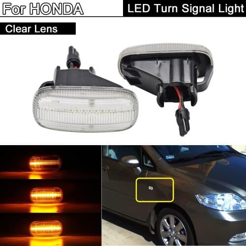 2Pcs For Honda Accord Civic Fit Integra City Stream CR-V Odyssey Clear Lens LED Side Marker Light Dynamic Amber Turn Signal Lamp