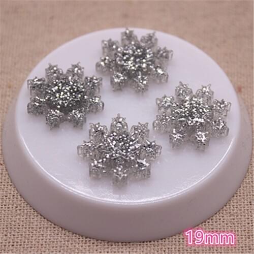 20pcs Kawaii Resin Glitter Snowflake Flatback Cabochon DIY Hair Bow Center Scrapbooking Craft,19mm