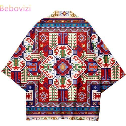 2021 Plus Size XXS-6XL Retro Geometry Loose Japanese Fashion Kimono Streetwear Cardigan Robe Women Men Haori Top Yukata Perform