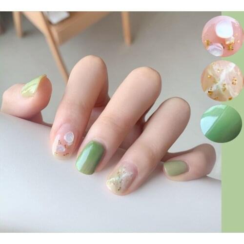 24pcs Marble Shell Gold Leaf Fake Nails Full cover Fake Nails Glue DIY Manicure Nail Art Tools