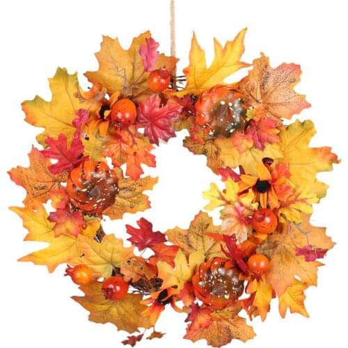 40CM/15.7IN Pumpkin Acorn Wreath Christmas Home Decor Large Pine Nuts Wheat Ear Maple Leaf Halloween Thanksgiving Wall Hanging