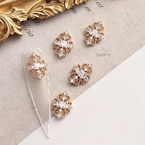 5pcs TN4916 Gold flower Crystal Zircon Nail Art Rhinestone metal manicure nail accessories Nail art Decorations 3D Nails charms