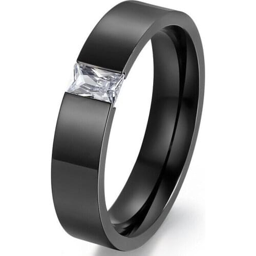 6mm Black Gold Punk Ring with Crystals Stainless Steel Rings for Women Gifts Indian Jewelry Bohemian Anniversary Jewelry YB138