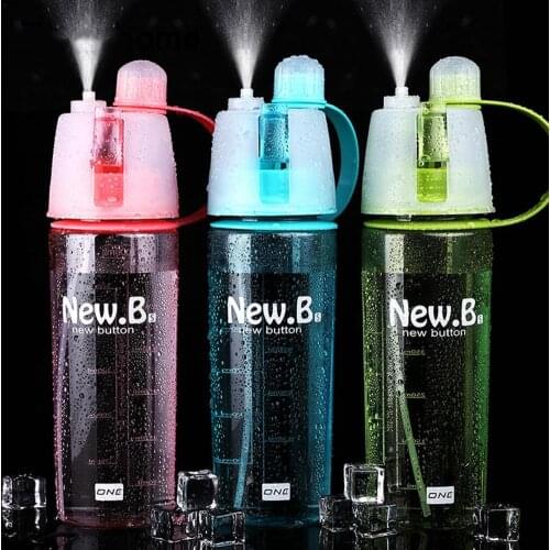 600 ml New Button Sport Cycling Mist Spray Water Gym Beach Bottle Leak-proof Drinking Portable Cool Creative Spray Water Bottle